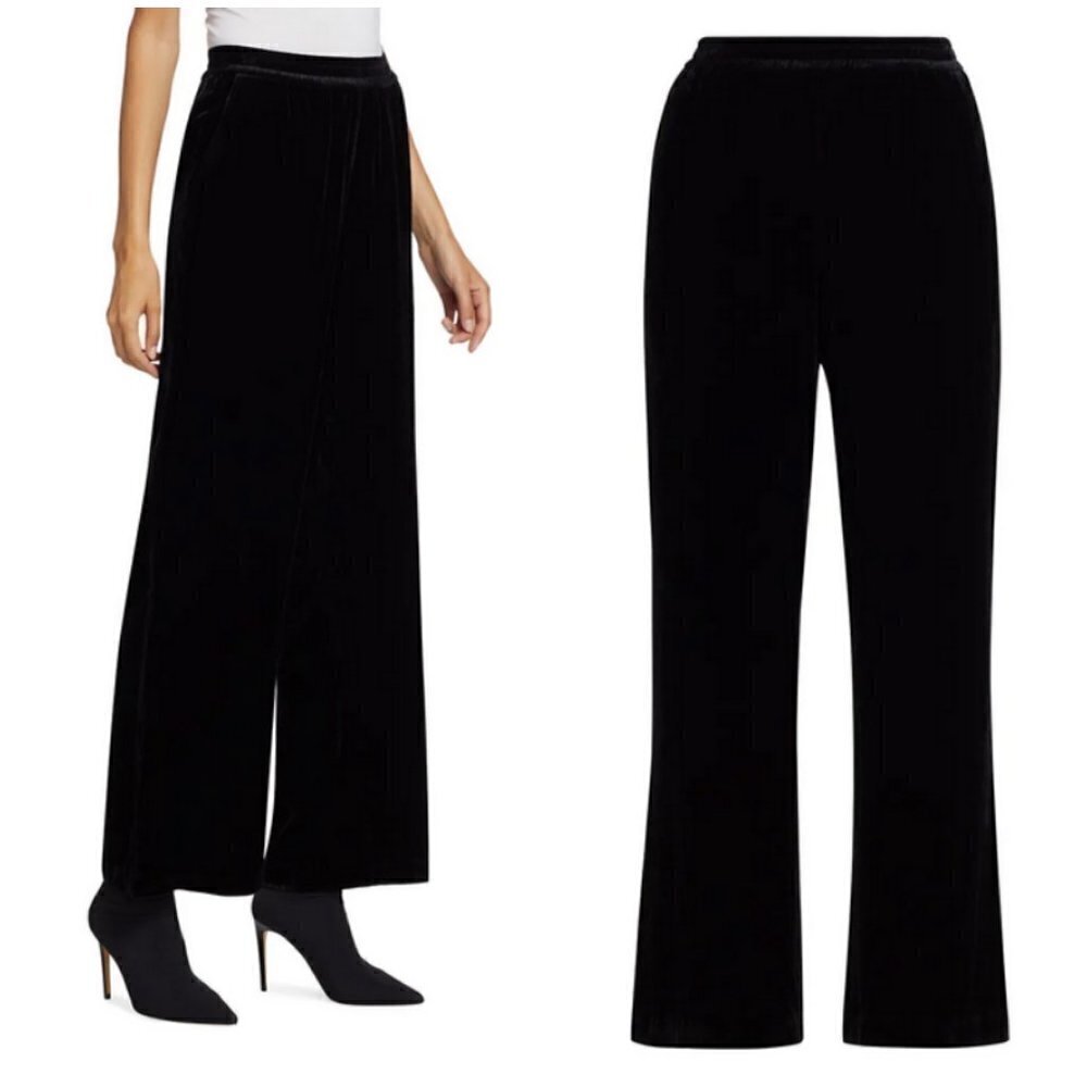 💕ELIE TAHARI💕 The Veronica Velvet Wide-Leg Pants ~ Noir Black Large L NWT